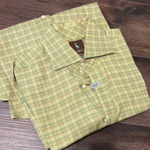 Tailorbyrd Men's Size L Plaid Button Down Shirt Long Sleeve Green Red Gingham